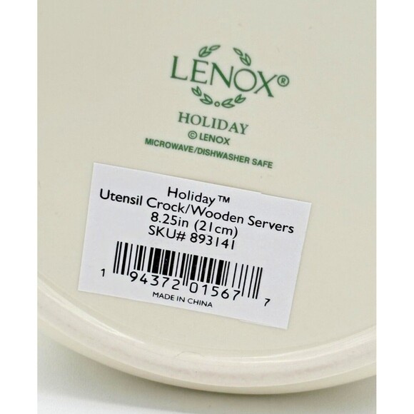 Lenox XMAS Holiday Utensil Crock w/3 Wooden Server Spoons Made for Macys NOS NIB - Picture 13 of 16